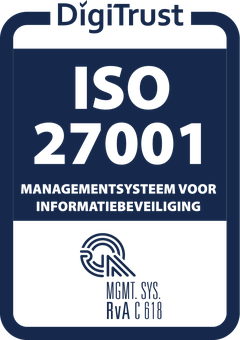 Marque de certification ISO 27001 de DigiTrust, accrédité par le Raad voor Accreditatie, le conseil d’accréditation néerlandais, sous le numéro C 618